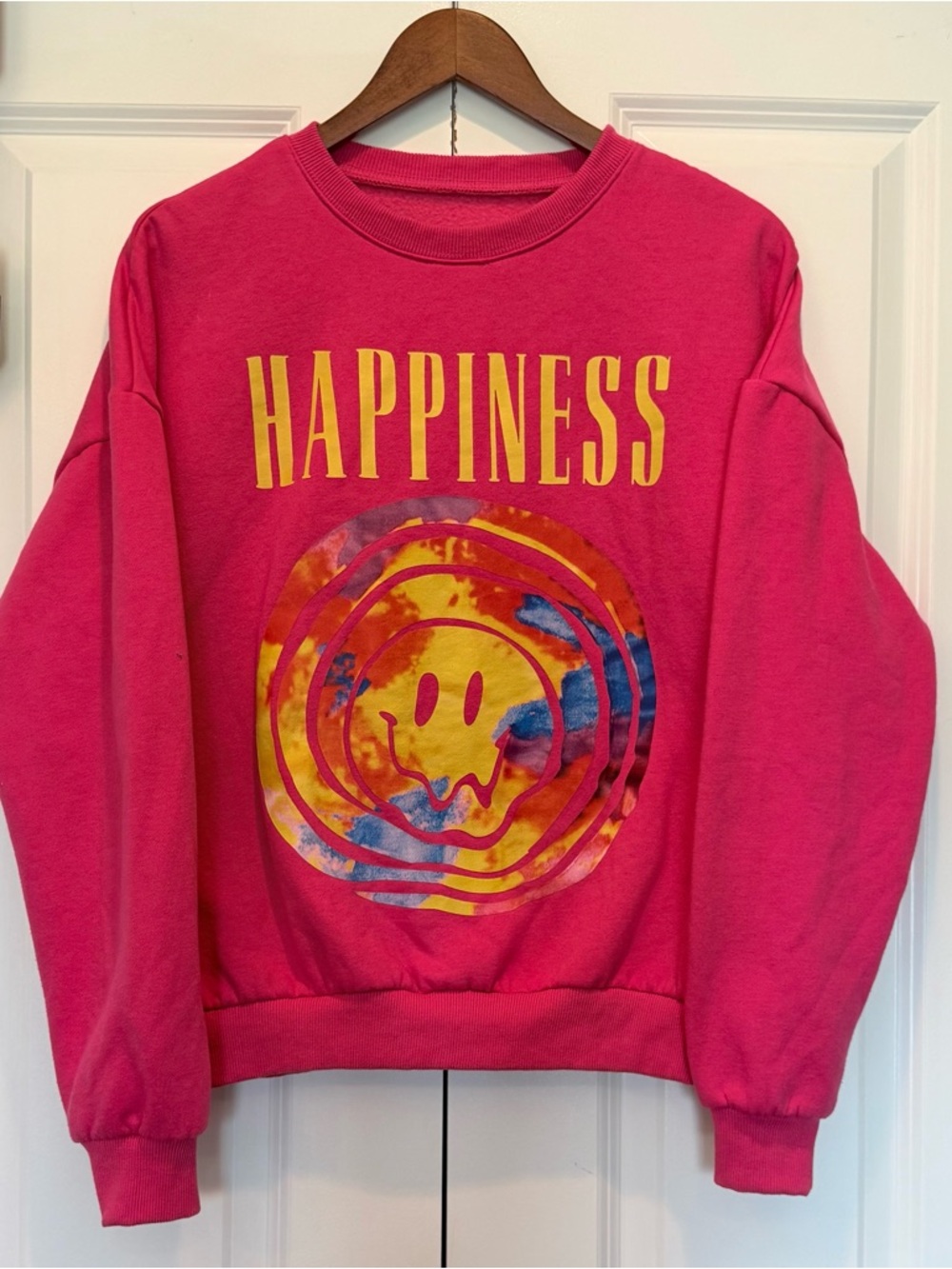 Happiness Graphic Sweatshirt - Pink & Yellow Tie-Dye Smile